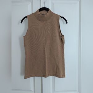 Ann Taylor tan mock neck sleeveless sweater